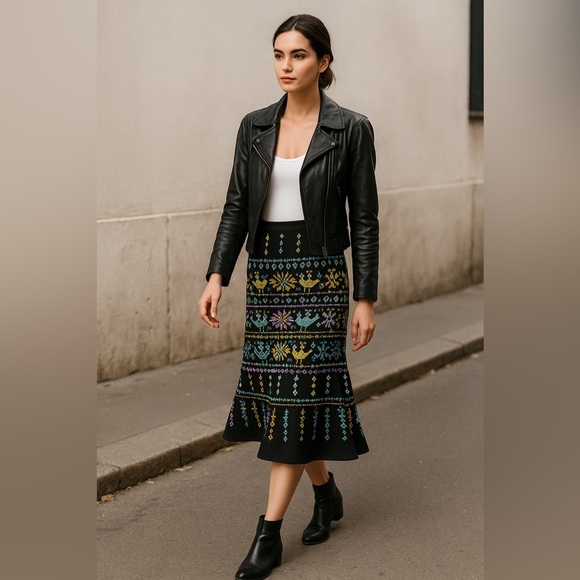 Artisan Embroidered Folk Maxi Skirt  Peacock Motif – Boho Festival Style Small - Picture 9 of 9